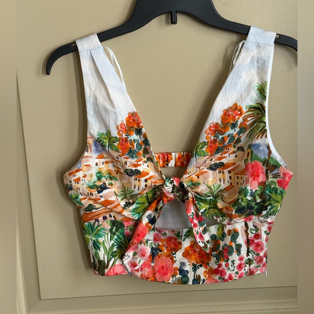 Zara Multicolor Floral Tie-Back Tank Top